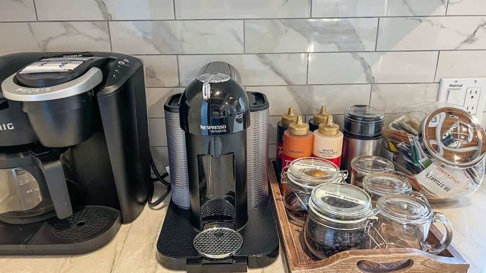 Fully stocked coffee bar with lots of options 