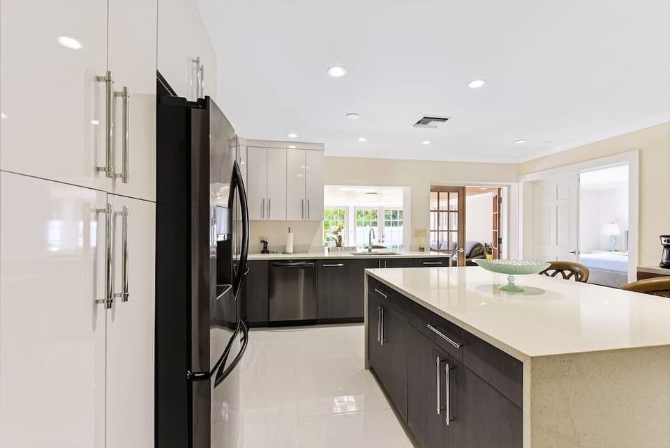 Modern kitchen with stainless steel appliances and ample counter space for easy meal prep.