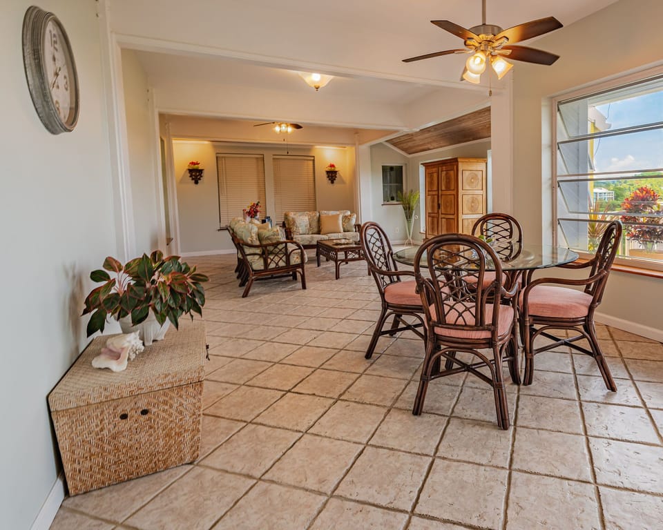 Open dining and living space