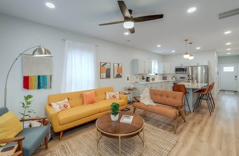 Open-concept living & kitchen areas feature contemporary design & style. 