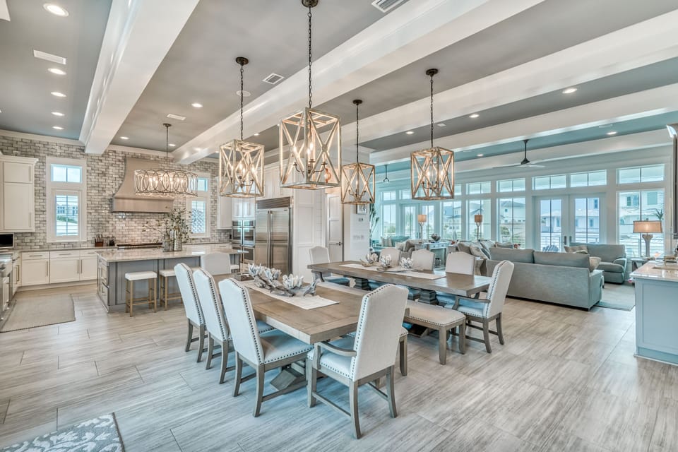 Second floor dining area off of the kitchen and living area, seating for 16