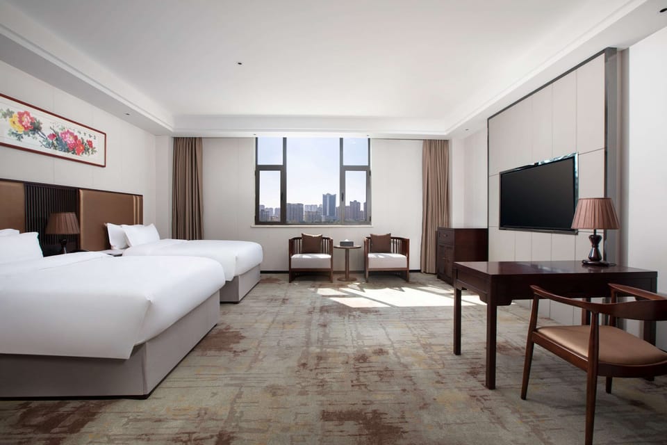 Deluxe Room, 2 Queen Beds, Non Smoking | Desk, WiFi (free), bed sheets