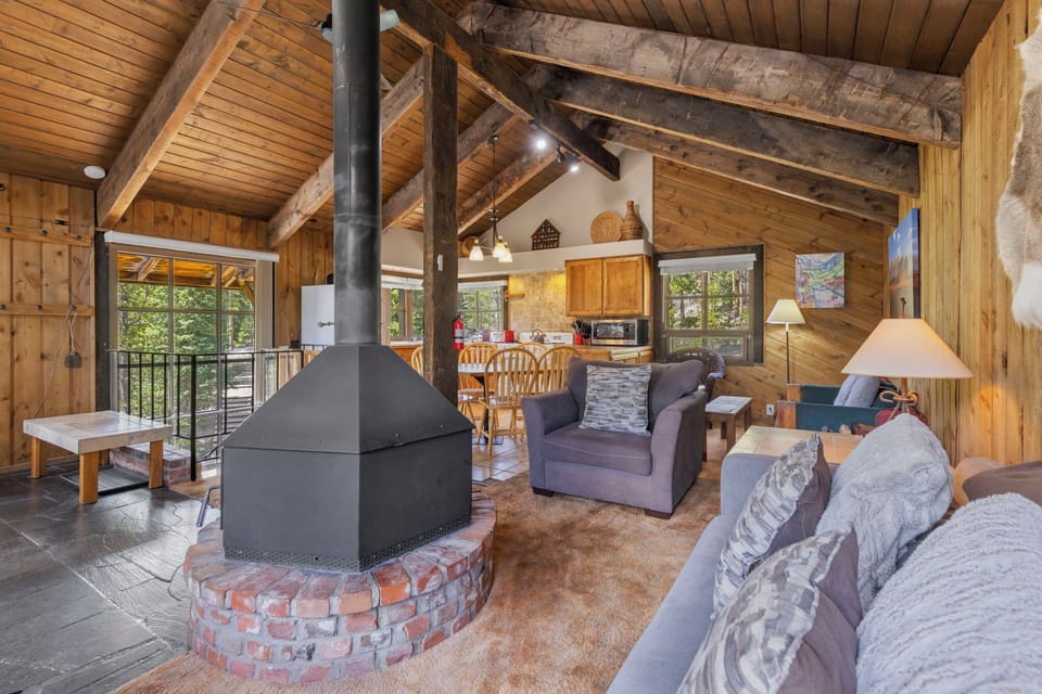 Cabin, Multiple Beds, Patio, Mountain View | Living area | 40-inch flat-screen TV with cable channels, TV, fireplace