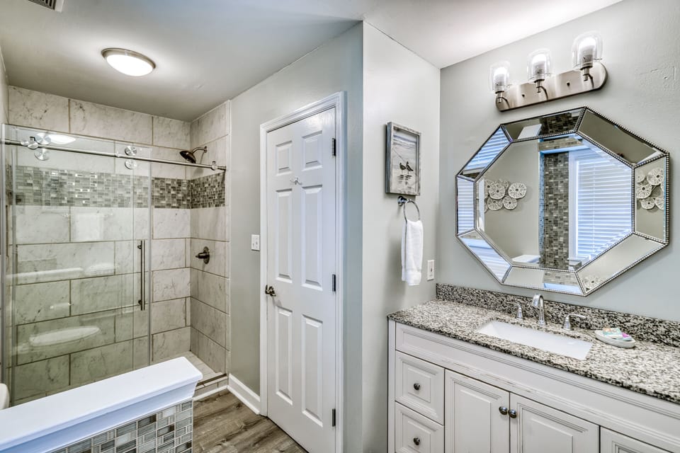 Private Bath with Walk In Shower and Bathtub
