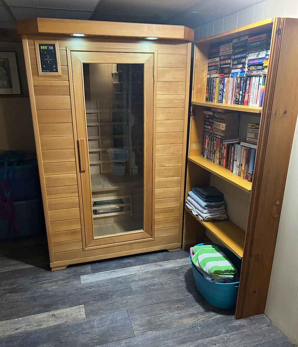 2-person infrared sauna, in lower level