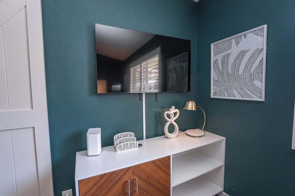 Our modern space features brand new, flat-screen TV, and high-speed internet.
