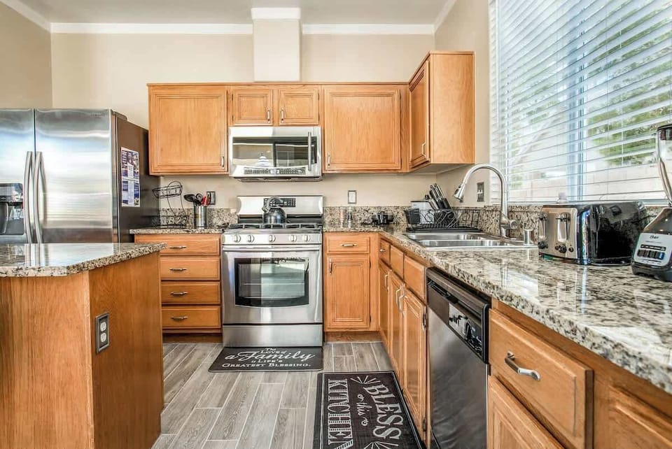 Talk about kitchen goals - cook up your favorite meal in our fully equipped, gourmet kitchen with plenty of prep space and top of the line, stainless steel appliances.