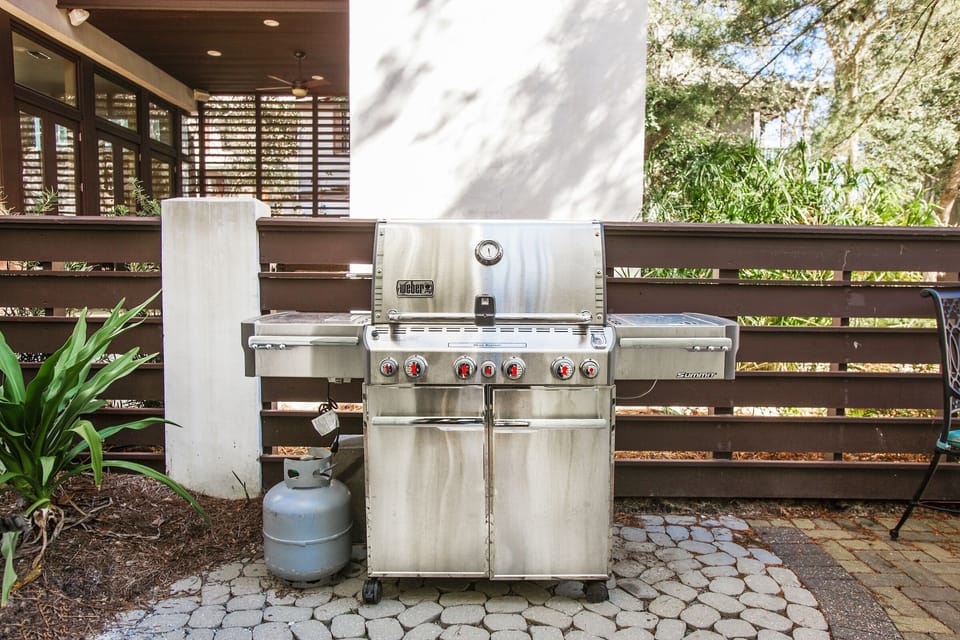 Shared with the adjoining main house, the courtyard holds a gas