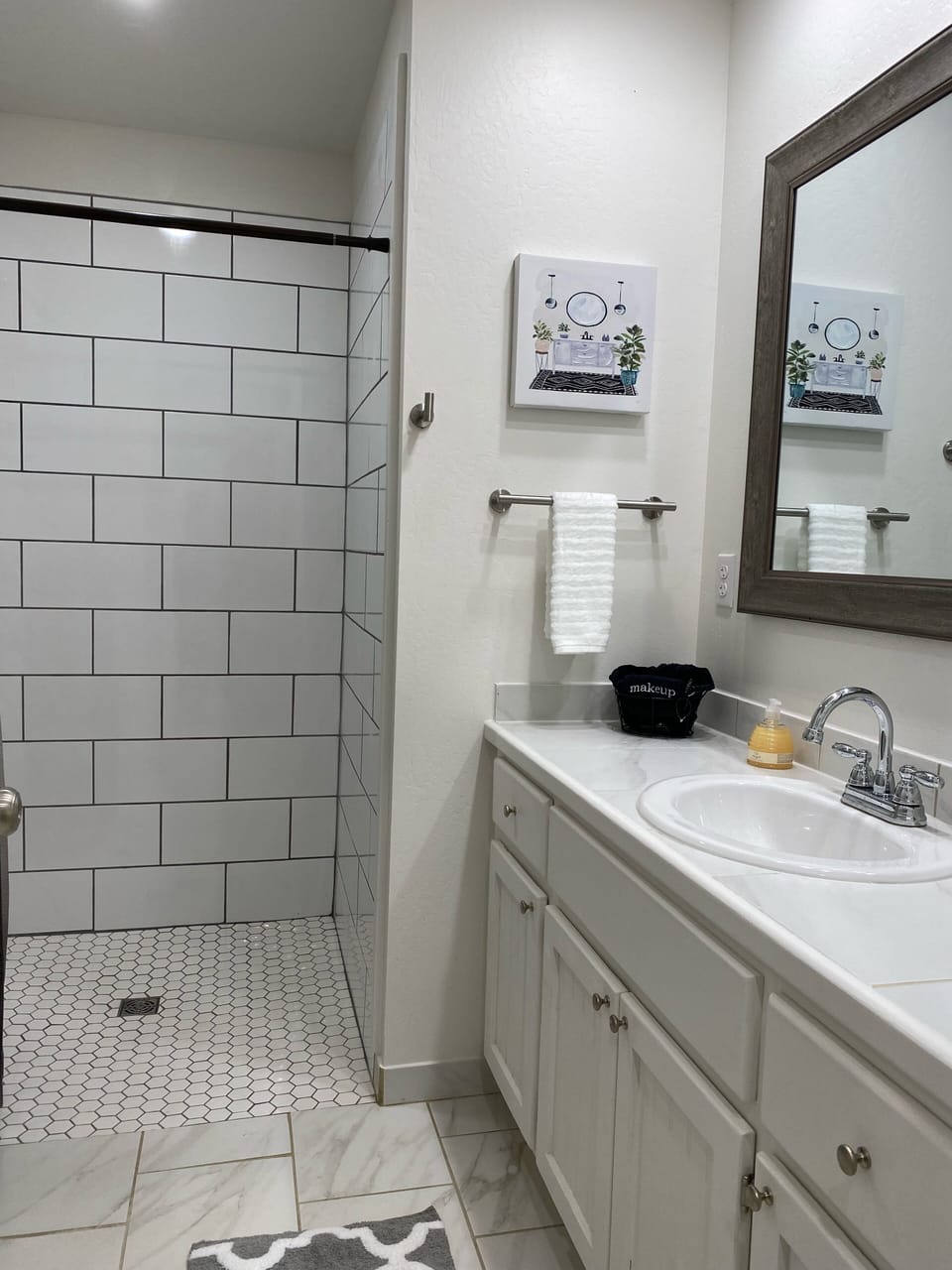 Walk in shower.