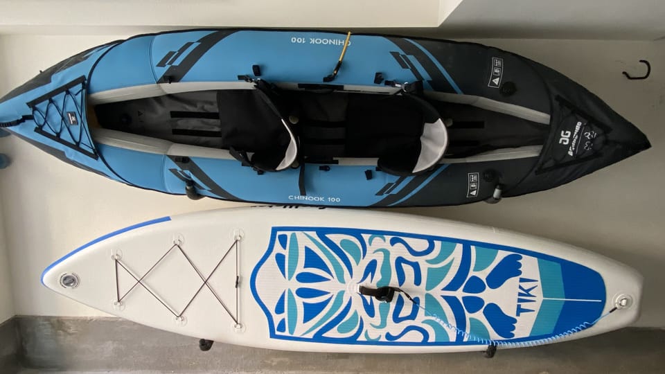 2-person kayak, paddle board