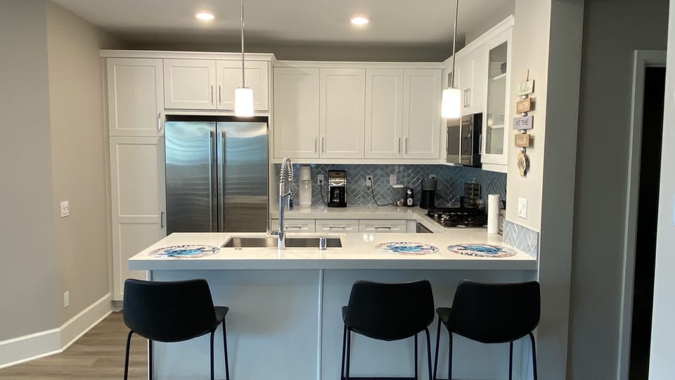 Fully stocked kitchen including Nespresso machine, seltzer machine and more.