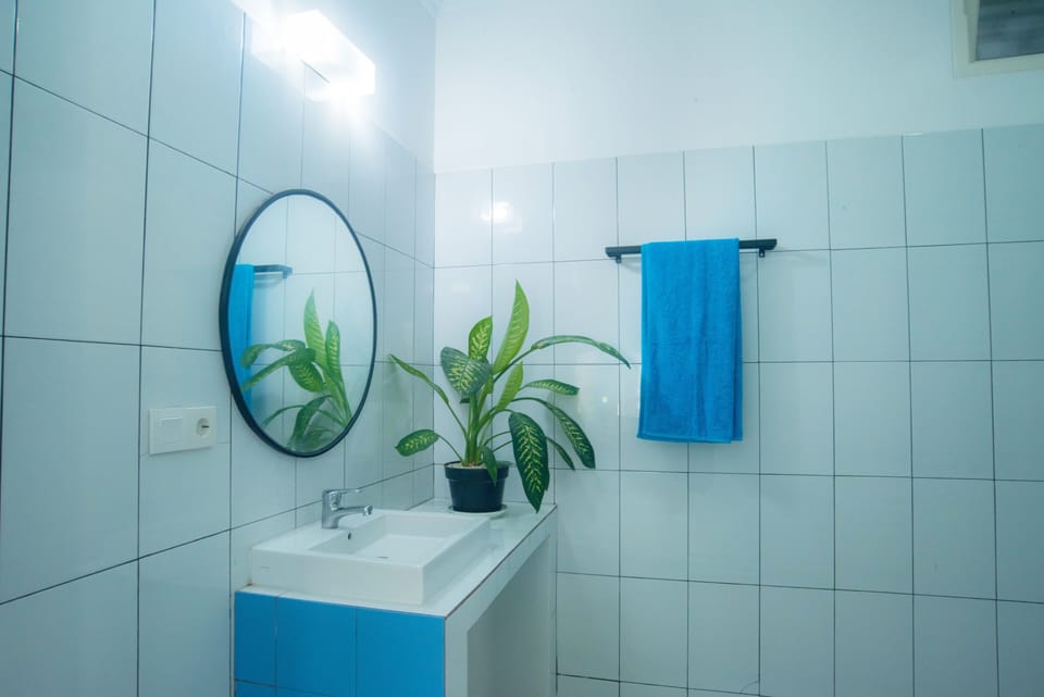 Shower, rainfall showerhead, bidet, towels