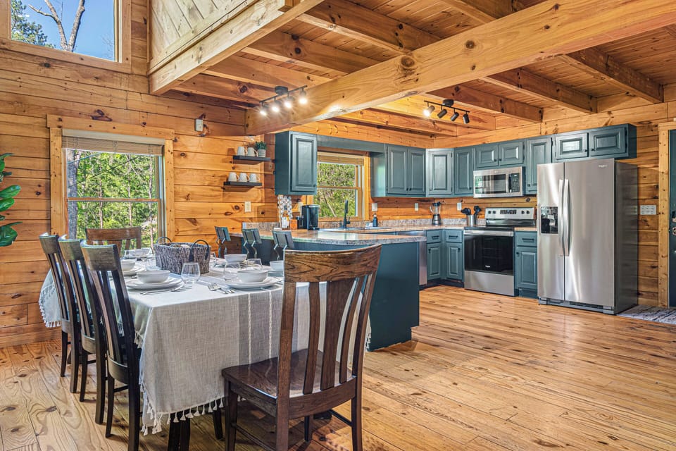 Open kitchen allows for the chef in the family to have plenty of help.