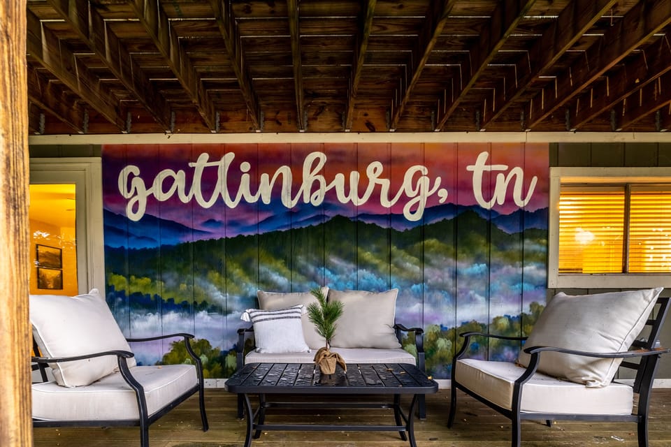 Lower level deck with mural by local artist. 