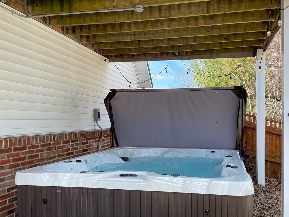 The Bees Knees has a large covered hot tub that you can enjoy some quality time with family and friends.