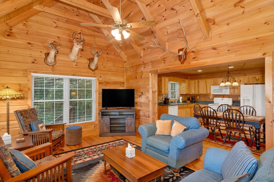 Large family room with plenty of comfy seating.