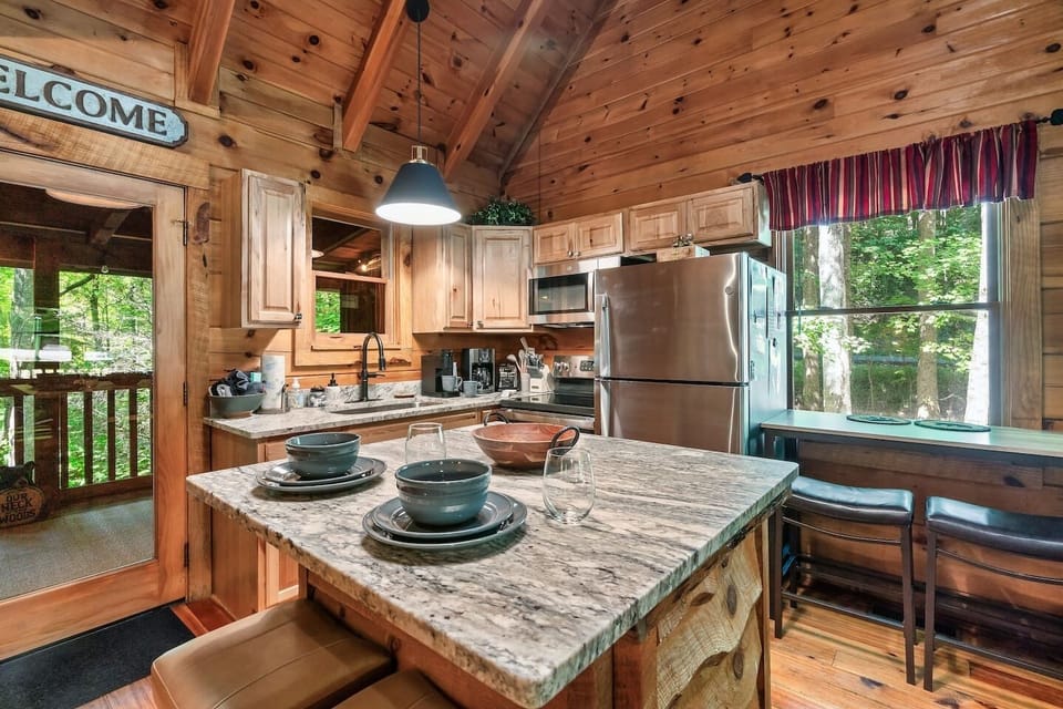 Kitchen island with seating.