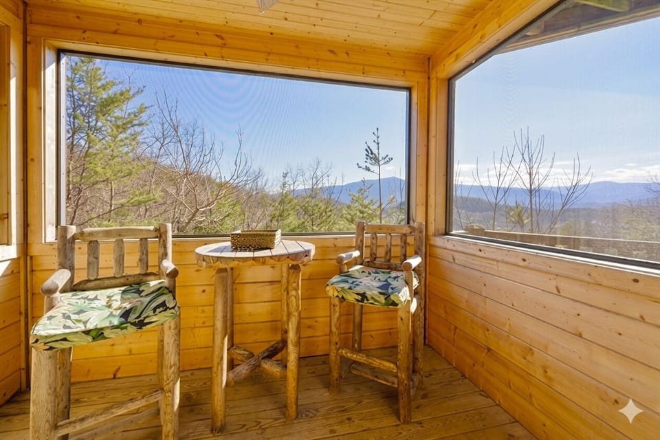 Your morning coffee, framed by mountains. ☕️ Book your escape today #mountainretreat #morningview #unplug