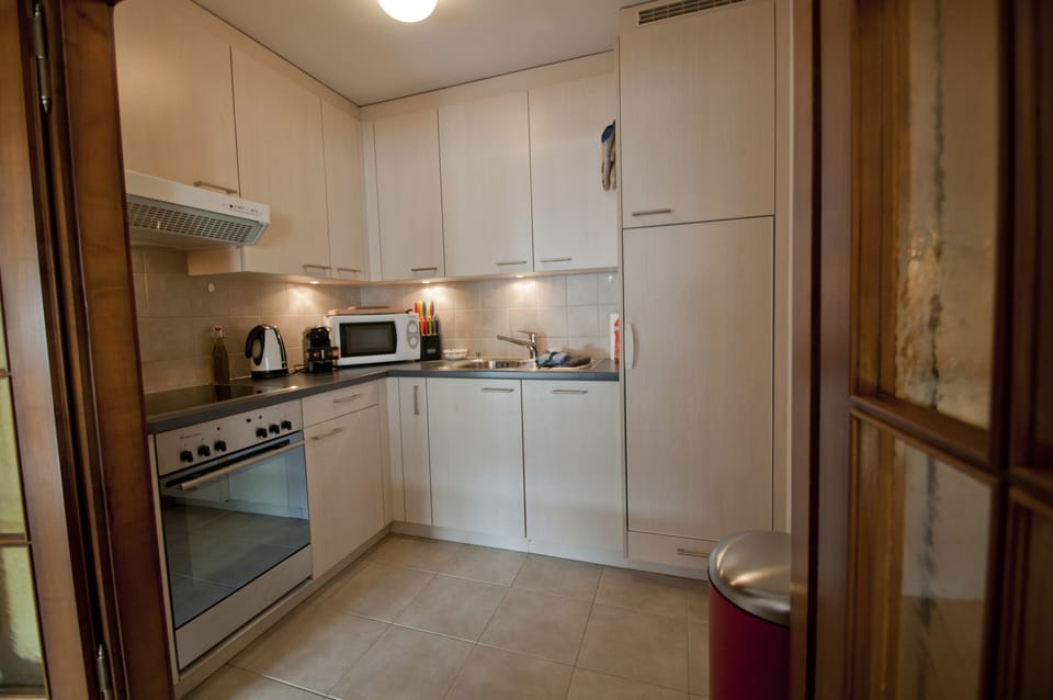 Apartment | Private kitchen | Full-size fridge, microwave, oven, stovetop