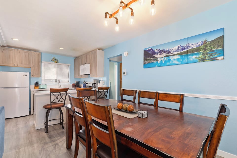 Dining table along with bar stools