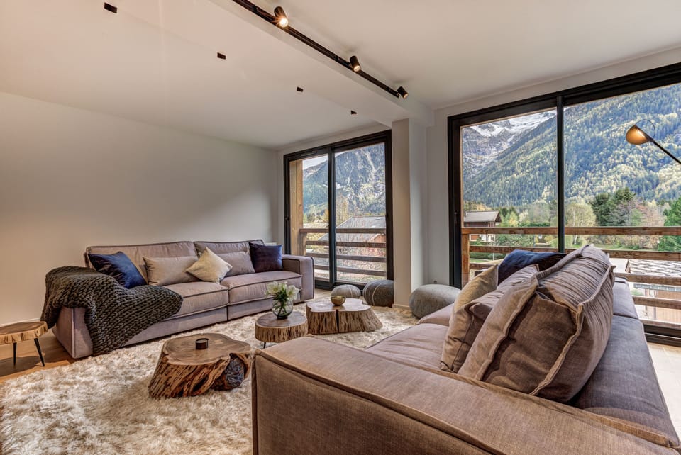 Open plan living room with 2 comfortable sofas