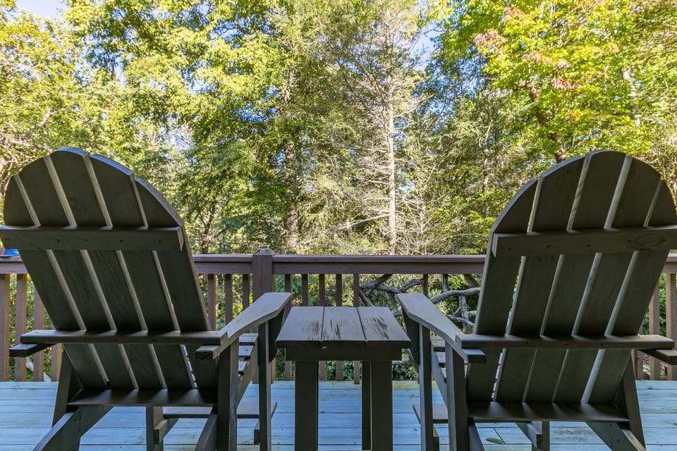 Deck chairs with a forest view