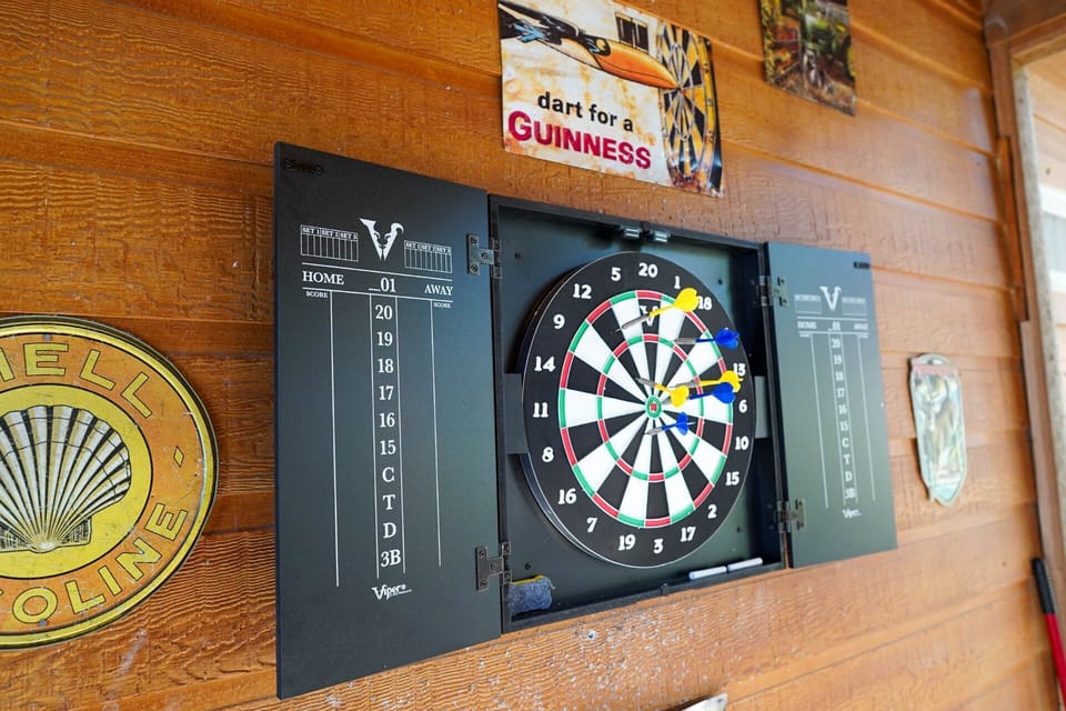 Dart board & indoor games — built-in entertainment for all ages.
