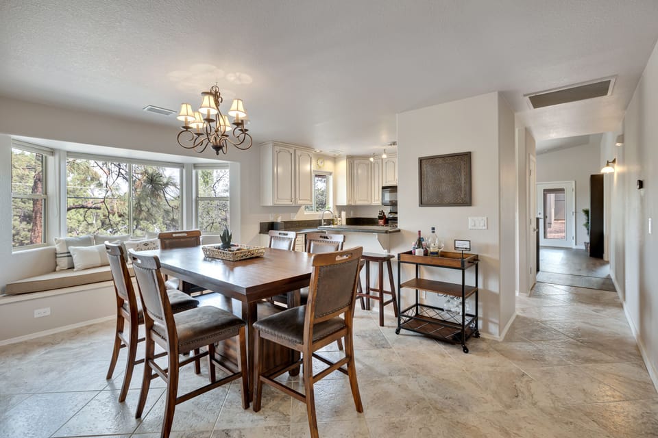 The kitchen is bright and cheery.