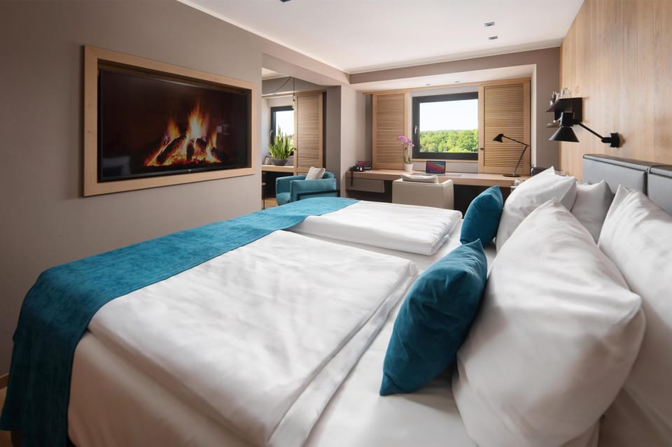 Desk, blackout drapes, soundproofing, free WiFi