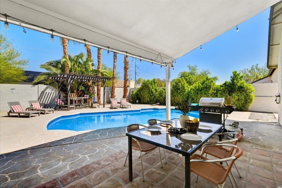 Private backyard with heated Pool
