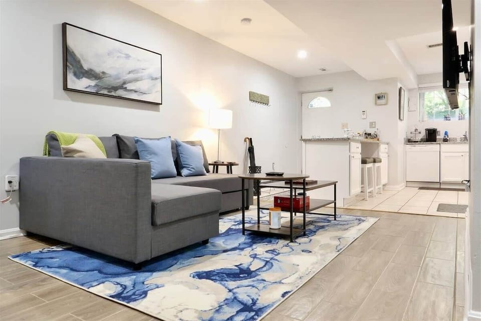 Sofa bed pulls out to a queen sized bed in the living space 