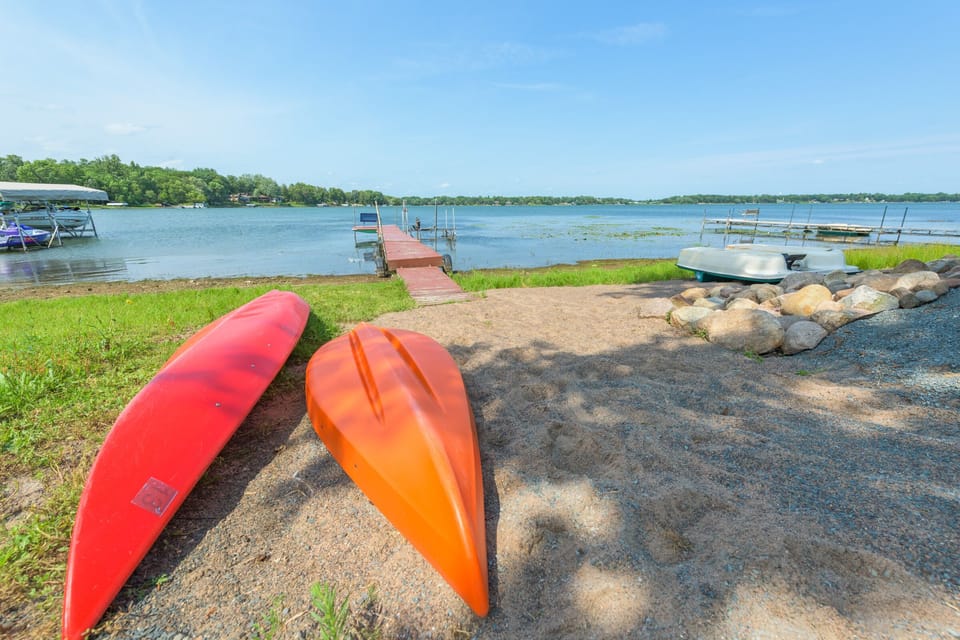 Two kayaks and a paddleboat available for use.