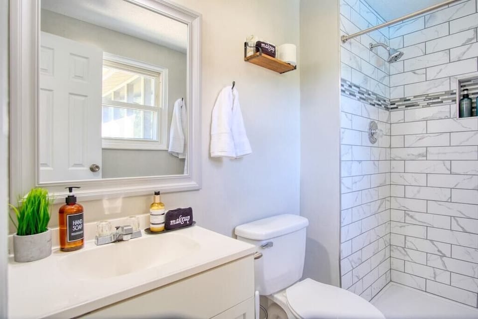 Brand new master bathroom with all the essential bathroom amenities