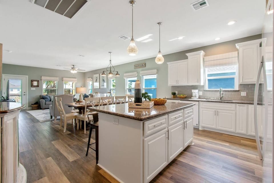 View of the entire living/dining/kitchen space