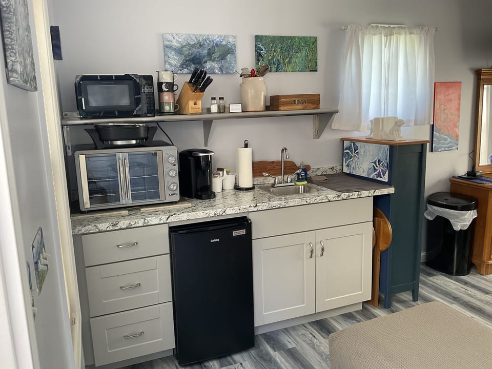 Kitchenette for your convenience with fridge, coffee, tea etc
