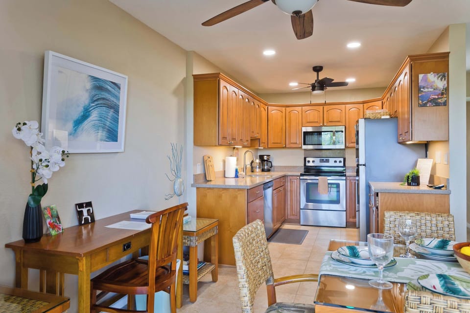 Condo, Multiple Beds, Patio, Garden View (Keauhou Punahele #E105) | Private kitchen | Fridge, microwave, stovetop, dishwasher
