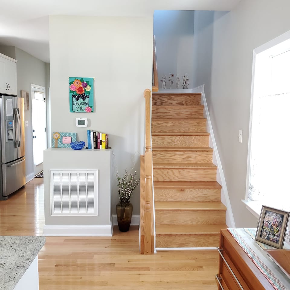 2 level in this home. You must be able to climb stairs. We have a few books here