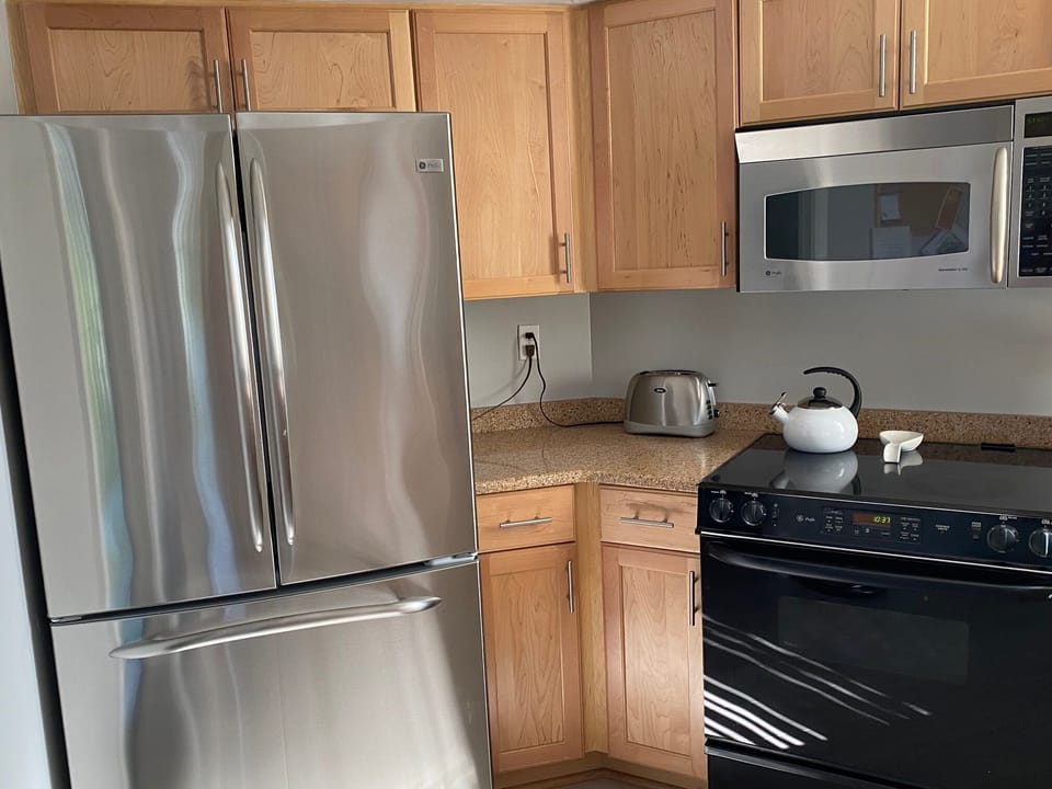 Refrigerator with ice maker.