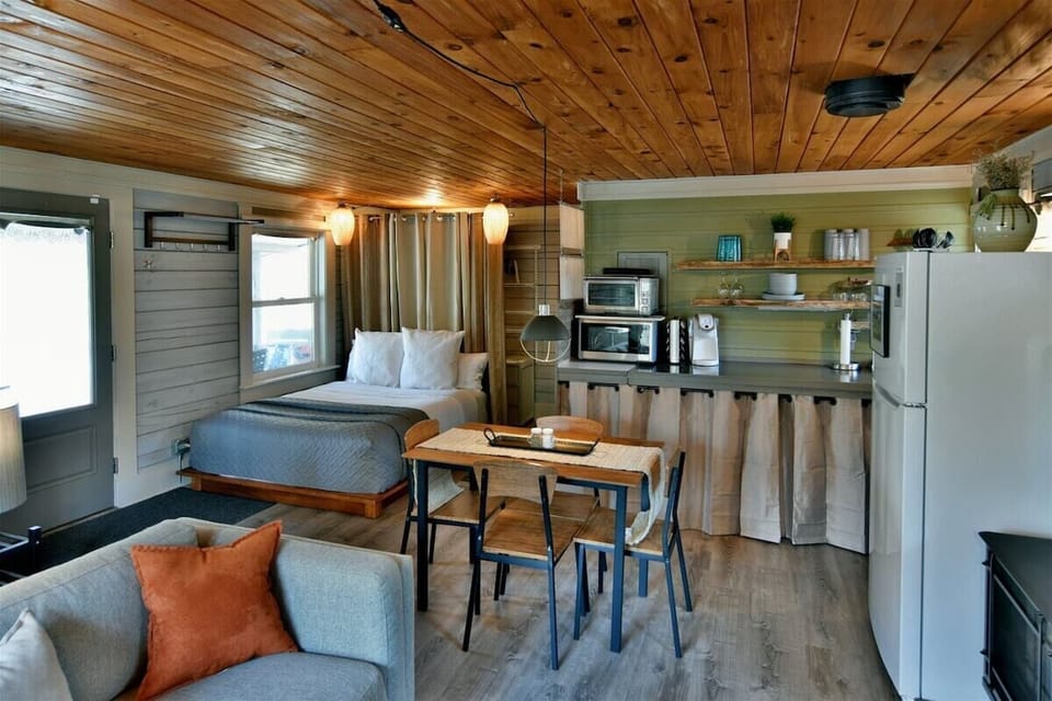 Full size refrigerator, toaster oven and hot plate complete the kitchen appliances.