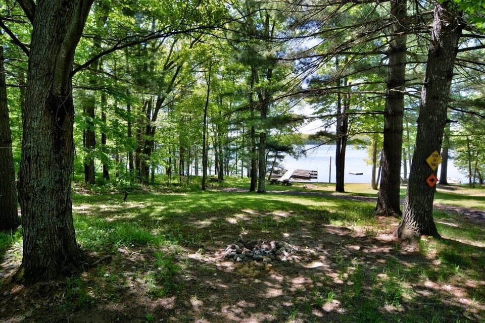 Straight in front of the cabin is the dock and beach area free use of Kayaks and Canoes.