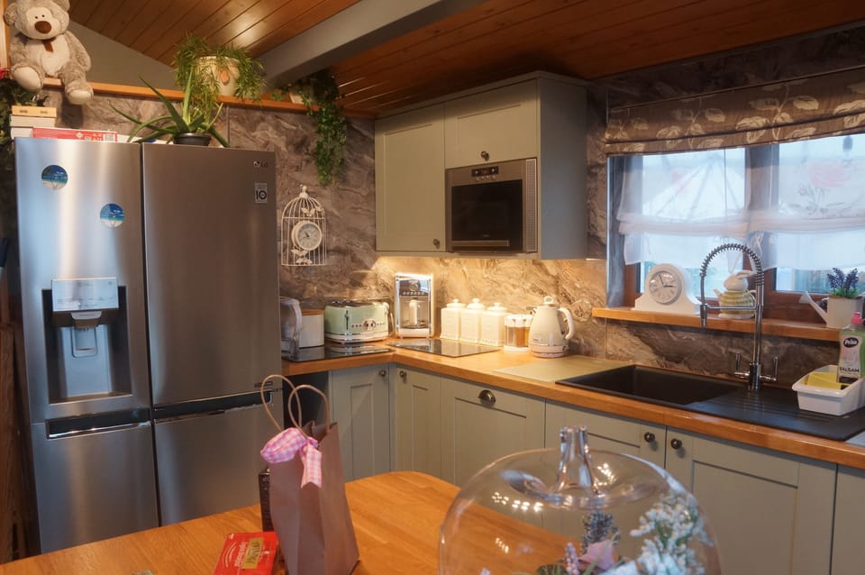 with large fridge/freezer and ice maker