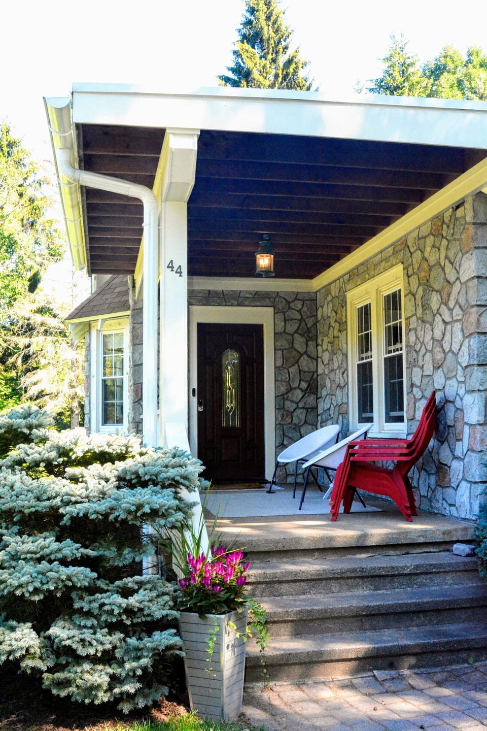 Front porch which overlooks the wildflower meadow and many wildlife passing by