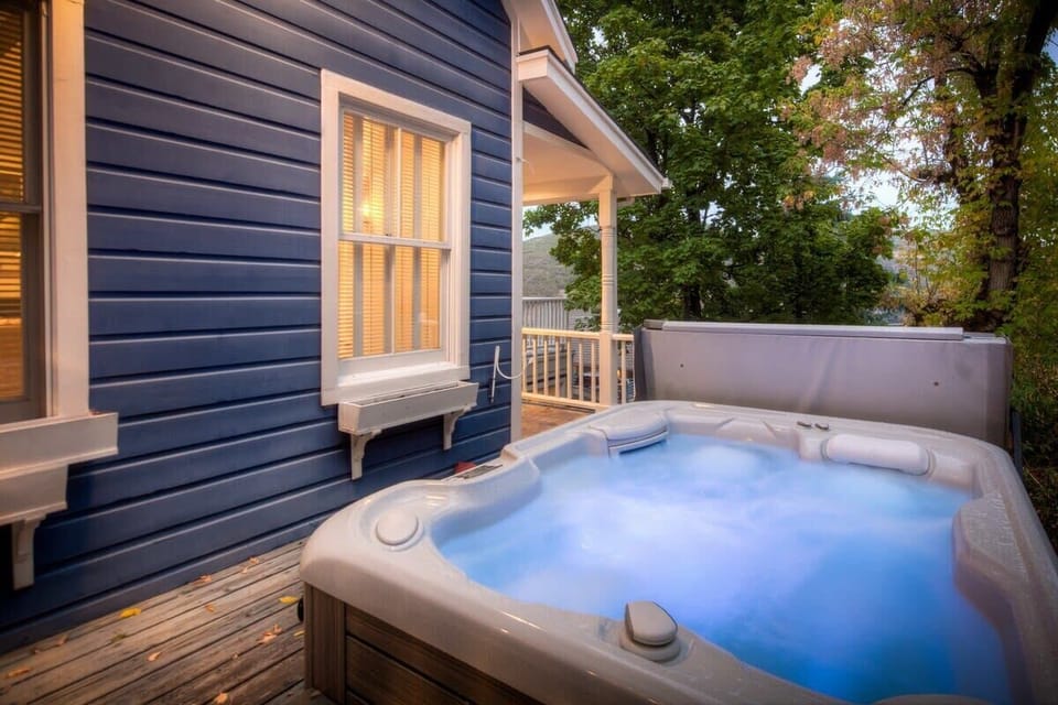 Enjoy a soak in the private hot tub on your deck after a day on the slopes!