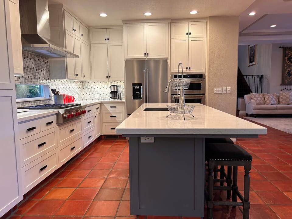 Wall microwave and oven, dishwasher with cleaning supplies provided