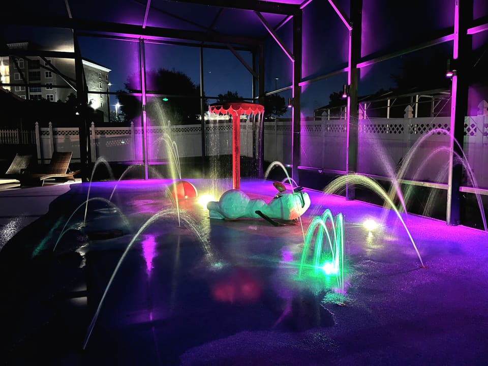 Themed Splash Pad at Night