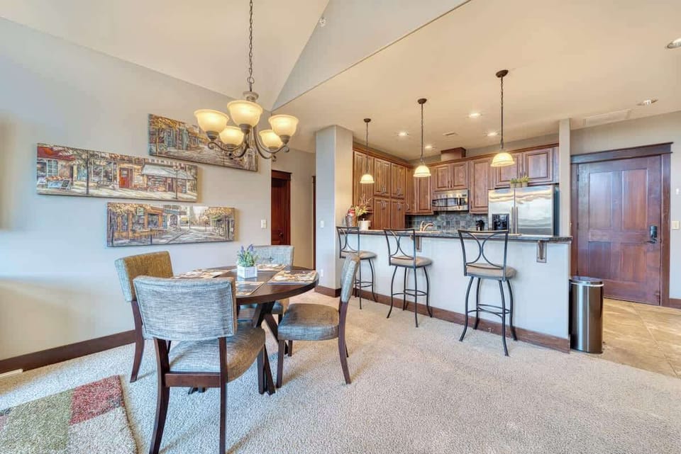 dining table with additional bar seating 