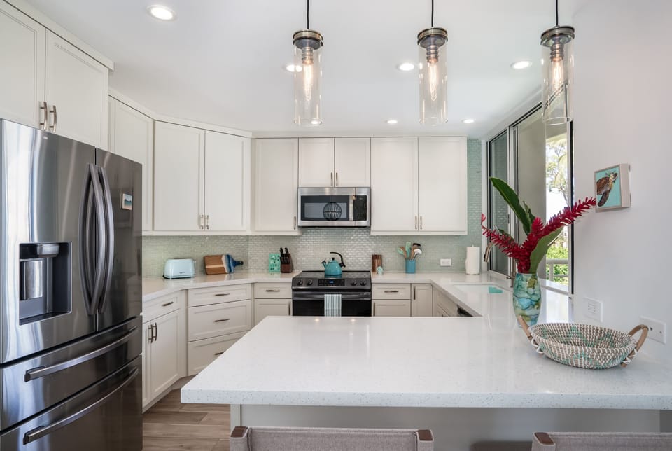 Fully equipped kitchen with stainless steel appliances
