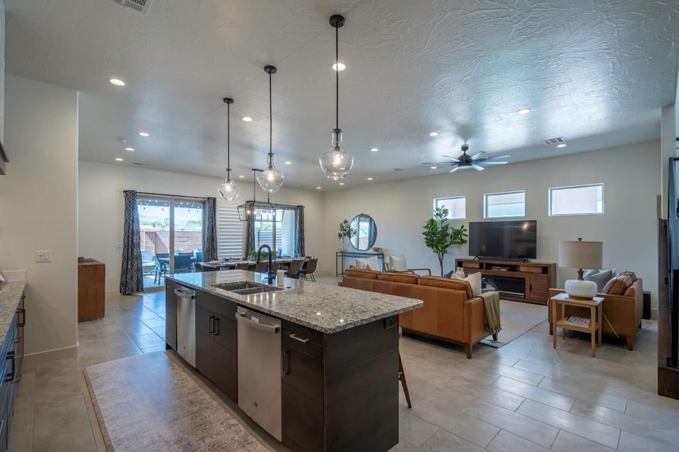 Spacious main floor living spaces allow groups to gather comfortably