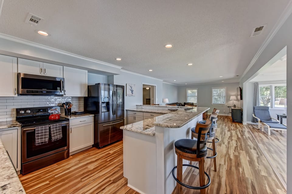 Kitchen with island seating to prep all your meals!