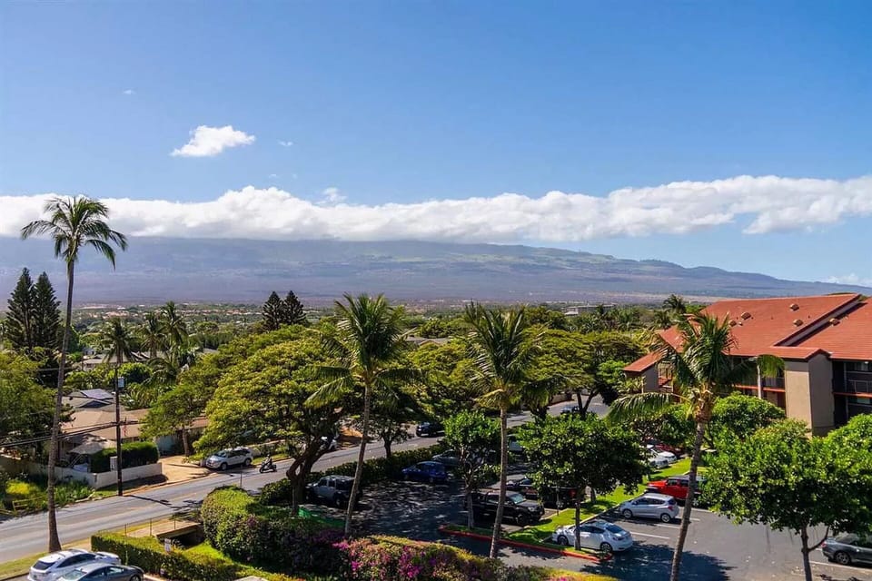 Look to the east from the private balcony and you can see the Haleakala Volcano.